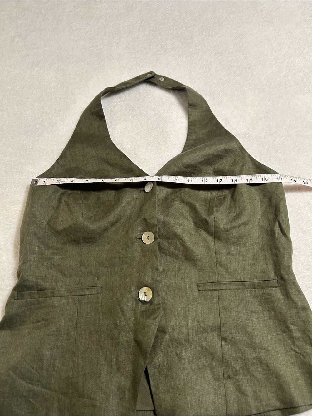 Lucy Paris Linen Halter Vest Size Large Olive Green Button Front Tailored - Picture 6 of 10